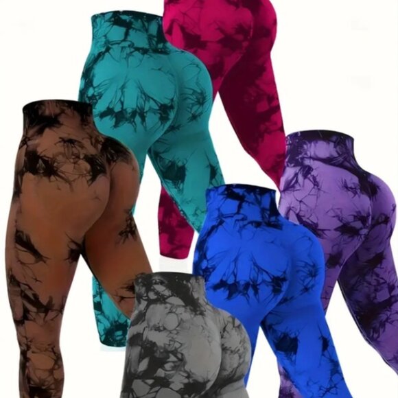 Callie Lives Pants - Callie Lives Miz SM Tie Dye Booty Lift Activewear GYM Squatting Brown Leggings